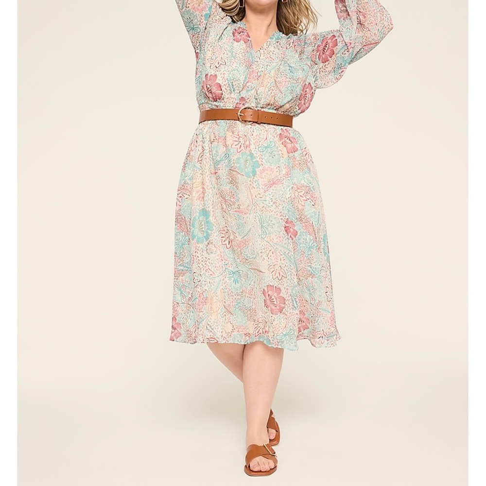 NWT‎ Lane Bryant Ruffle Fit Flare Midi Dress Women's Sz 24 Pockets Floral Office